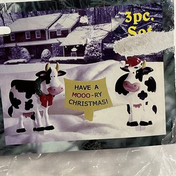 Vintage JSNY Plastic Christmas Yard Lawn Stakes Decor Cows Farms Moo 1990 3PC - Picture 4 of 9